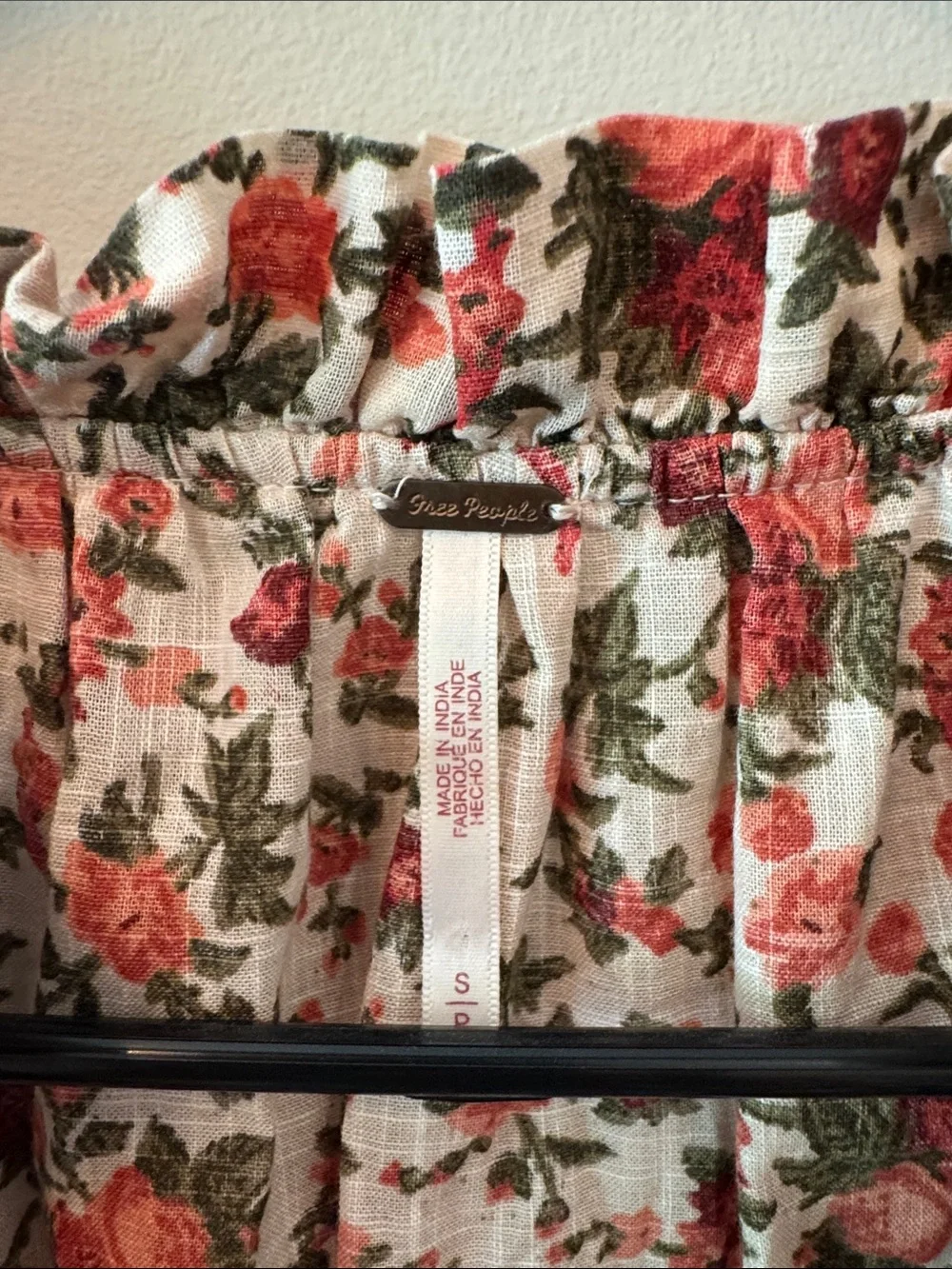 Free People Floral Ruffle Collar Button-Up Blouse in Cream and Red